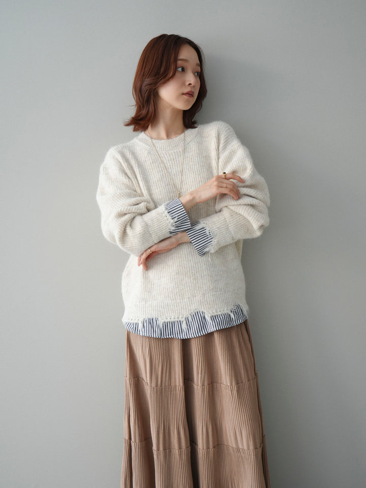 [SET]裾シャツレイヤードダメージニットプルオーバー+裾シャツレイヤードダメージニットプルオーバー(2set)