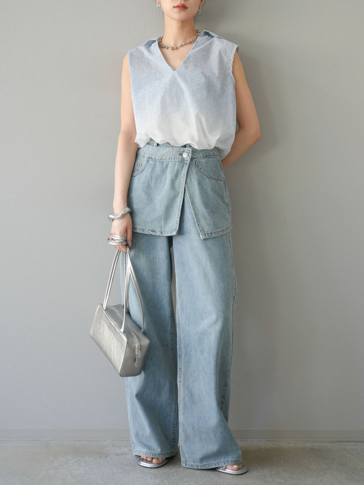 [予約]染めグラデージョンスキッパーブラウス/ライトブルー