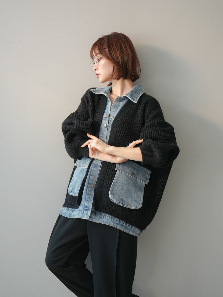 [予約]デニムドッキングオーバーニットジャケット/black