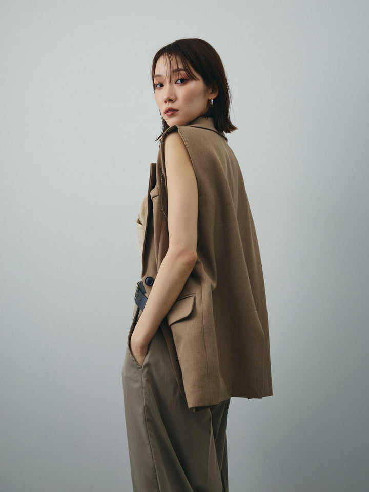 [予約]ステッチデザインベスト/ベージュ