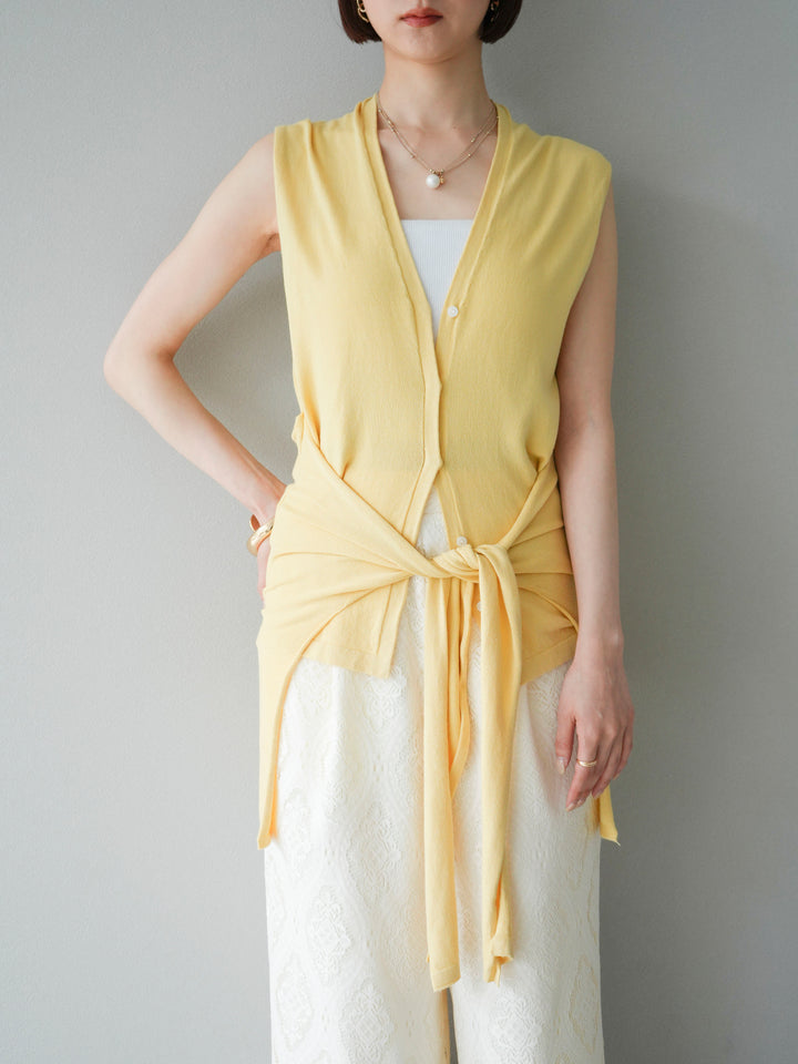 [SET]腰巻きデザインノースリーブニットカーディガン+腰巻きデザインノースリーブニットカーディガン(2set)