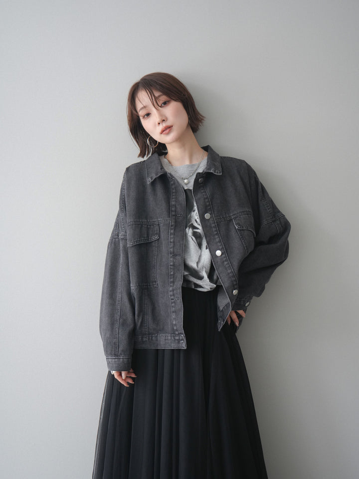 [SET]ルーズシルエットデニムジャケット+チュールボリュームスカート(2set)