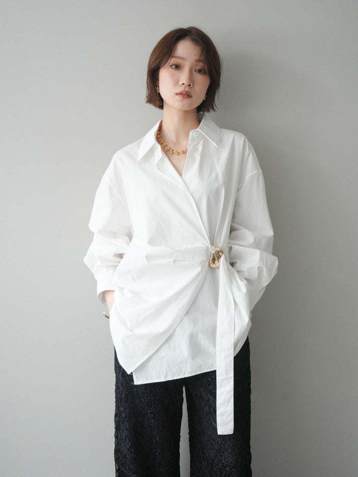 [SET]メタルパーツドレープシャツ+シアーコードレースイージーパンツ(2set)