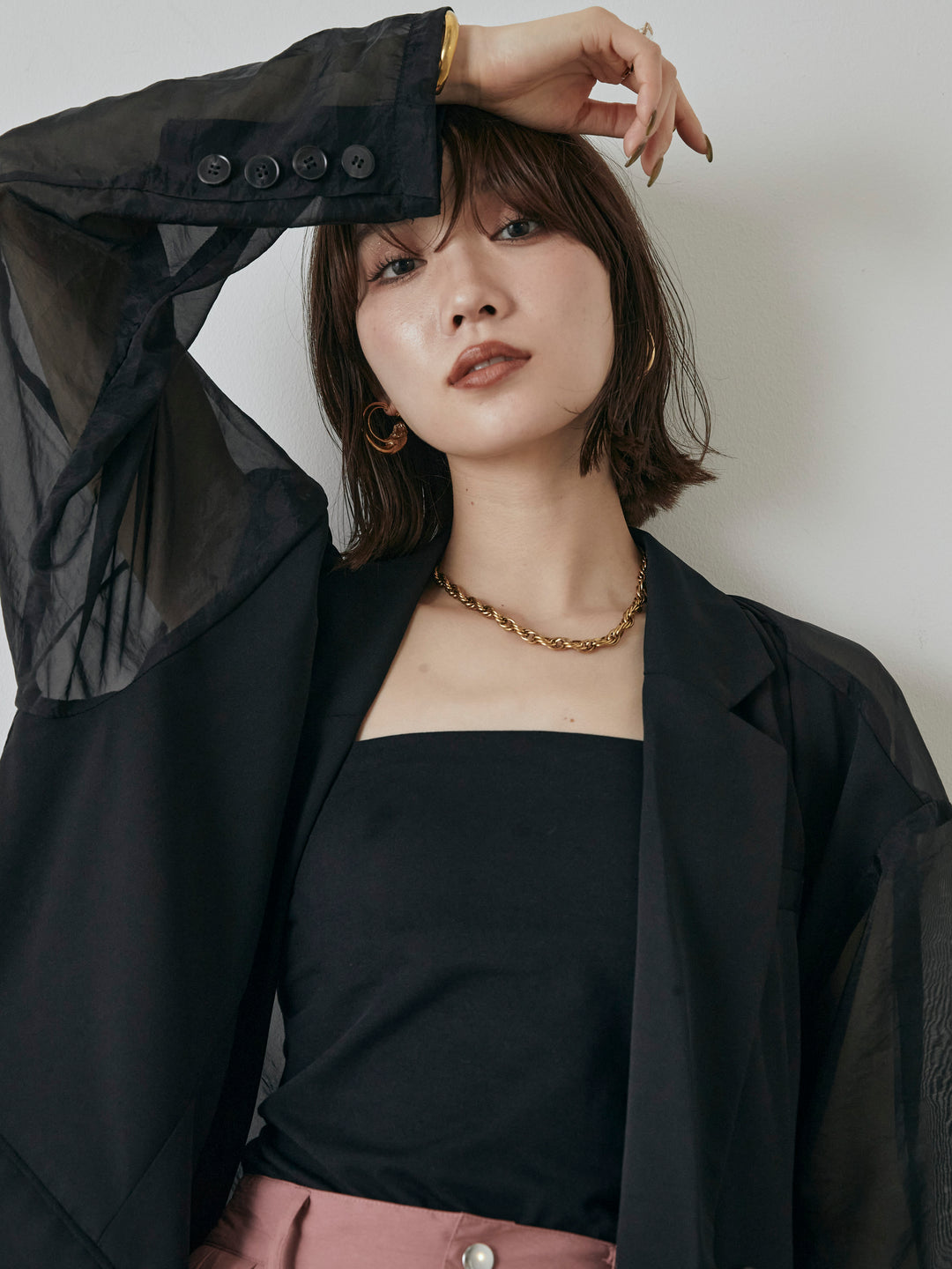 【預購】透視剪裁西裝外套/黑色