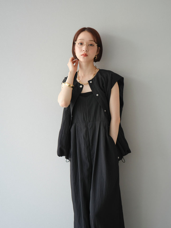 [SET]リネンライクビスチェデザインサロペット+リネンライクドロストバルーンブルゾン(2set)