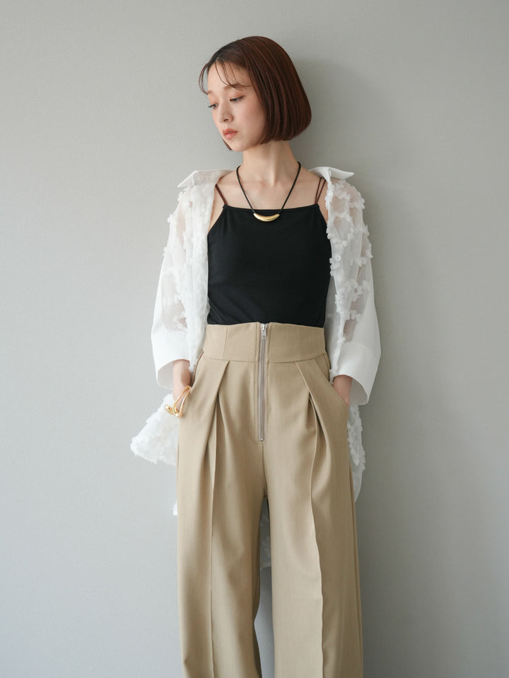 [預訂] 混合材質透視半身襯衫/白色