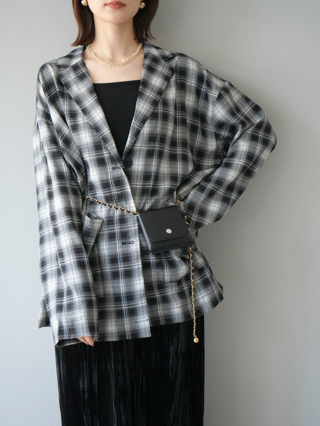 [予約]チェックシャツジャケット/ブラック