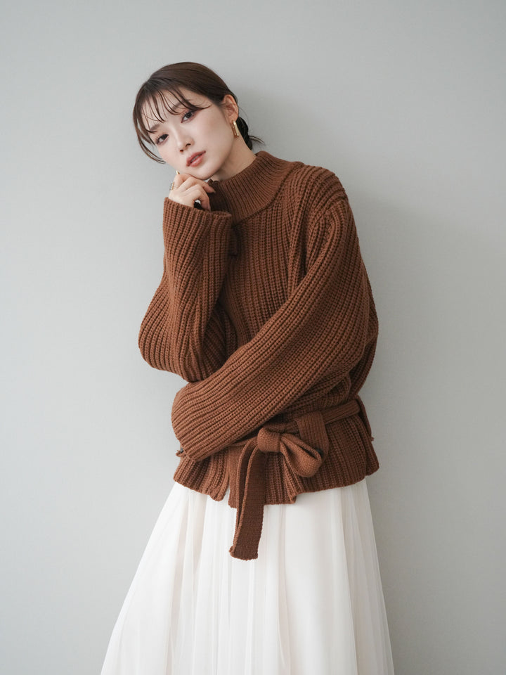 [SET]畦編みボトルネックZIPニットカーディガン+畦編みボトルネックZIPニットカーディガン(2set)