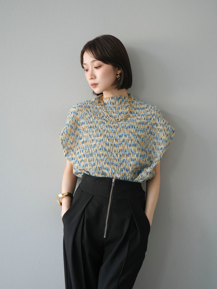 [SET] 多色隨機百褶法式上衣+拉鍊褶襉寬褲（2件套）