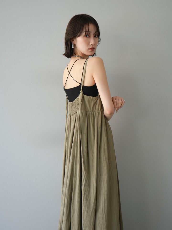 [SET]レーヨンシャーリングキャミワンピース+カップ付きバッククロスキャミソール(2set)