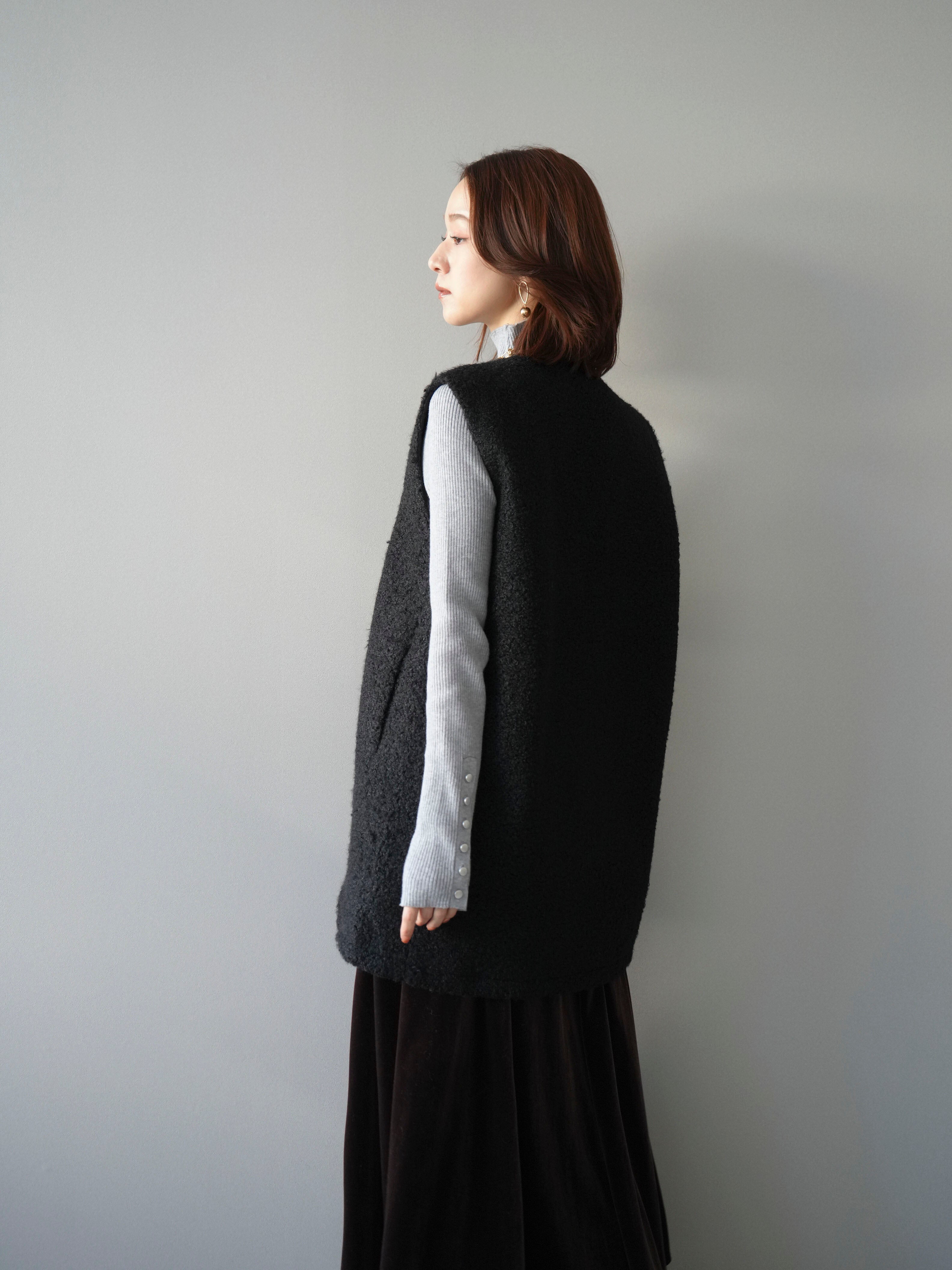 &yarn ブラック ボタン付き ワンピース SET]ミックスループヤーン