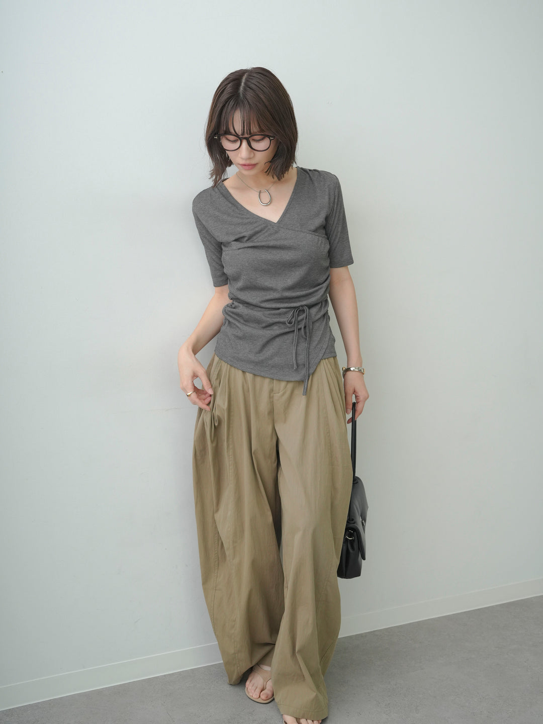 [予約]シアードレープカシュクールプルトップス/gray