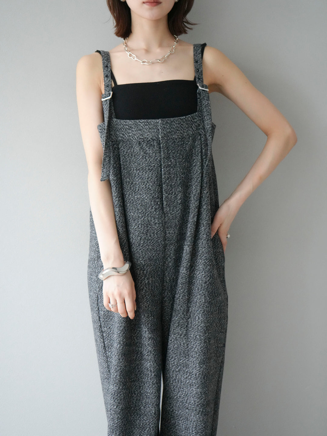 [予約]ツイードベアサロペット/ブラック