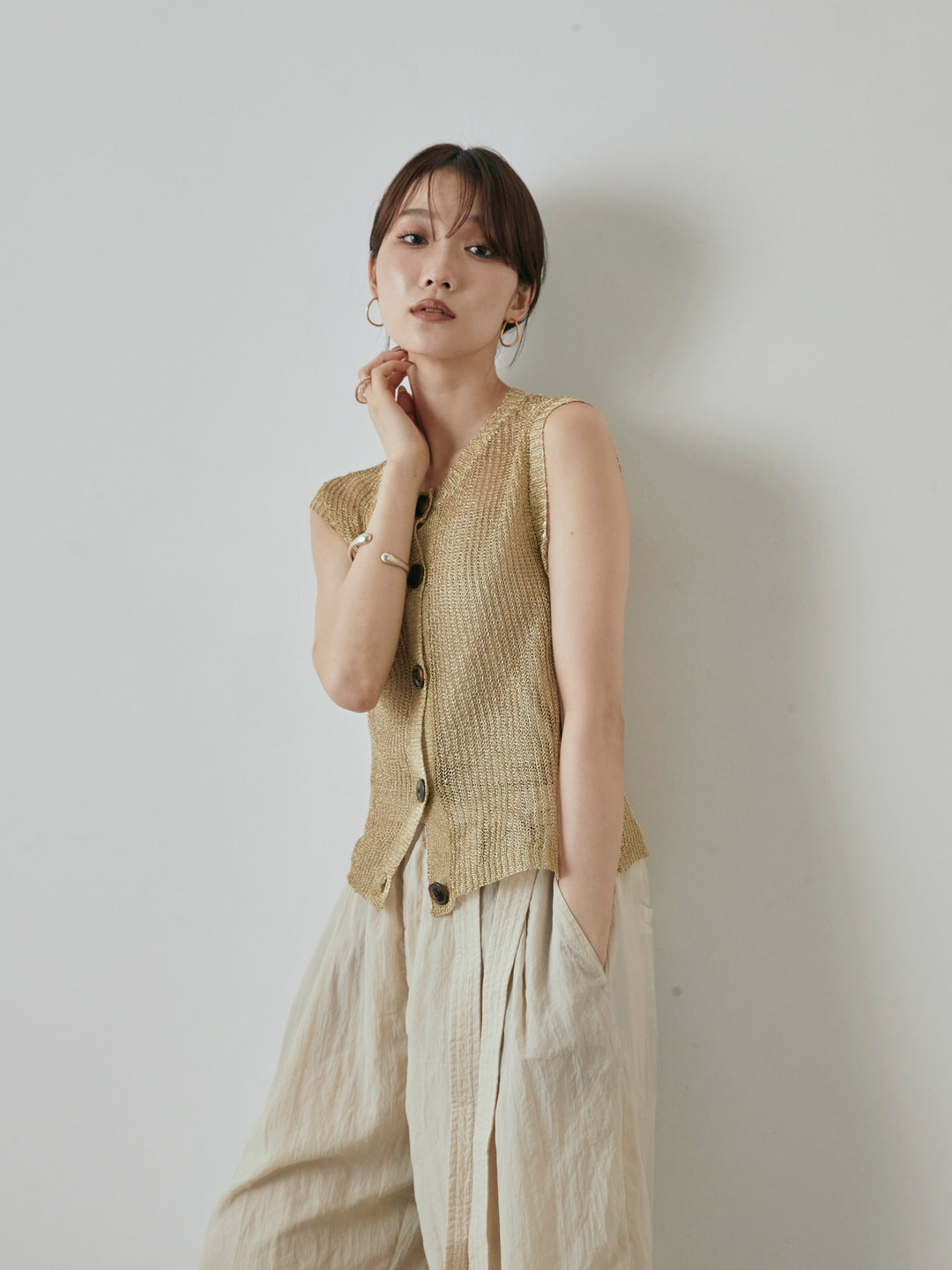[預購] 細繩針織背心/金色