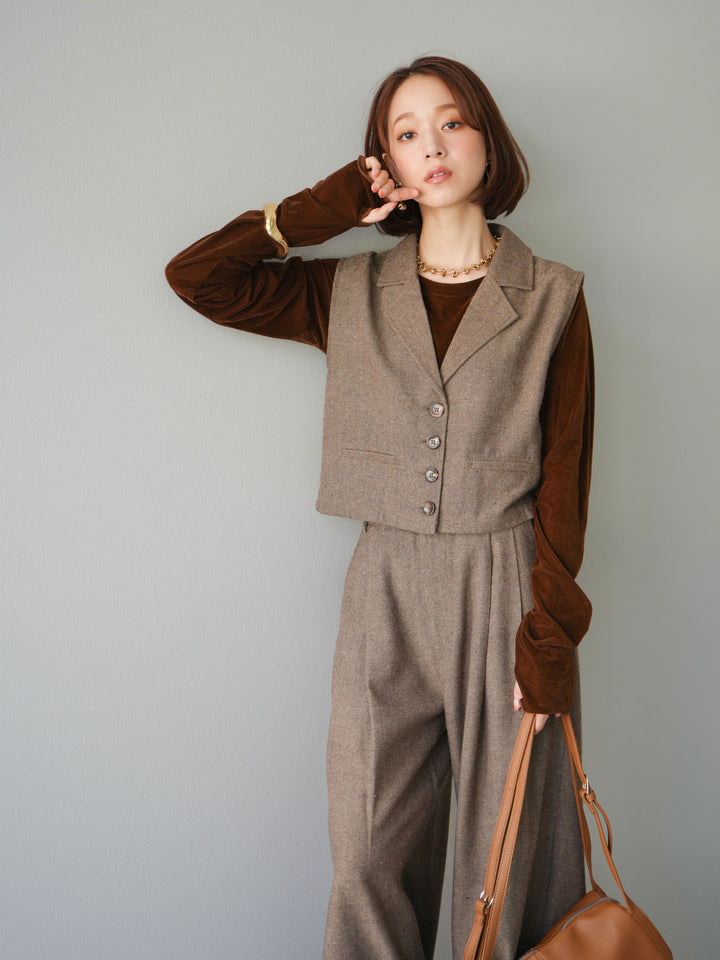 [予約]ツイードタッチテーラードジレ/ブラウン