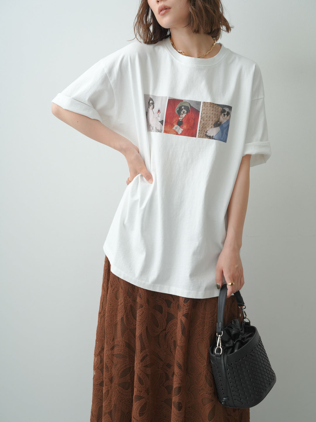 [SET]スリードッグフォトボックスTEE+フラワーレースレイヤードスカート(2set)