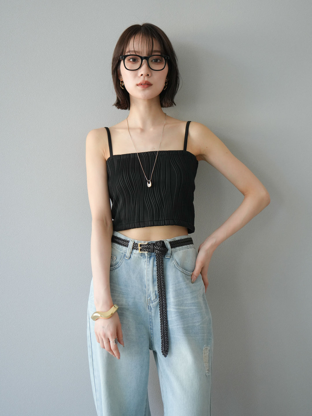 [SET]ウェーブパイピングカップ付ベアキャミソール+ウェーブパイピングカップ付ベアキャミソール(2set)