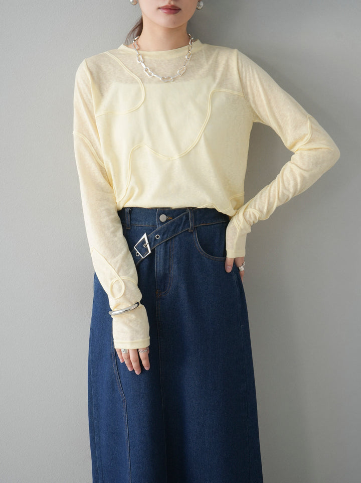 [預購] 繩繡透視長袖T卹 / 黃色