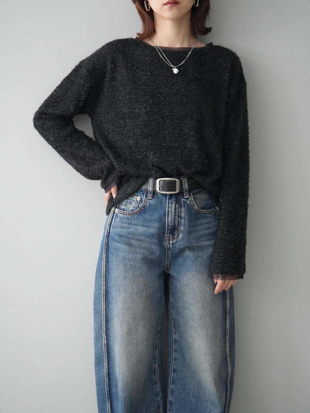 [予約]ラメシャギートップス/black