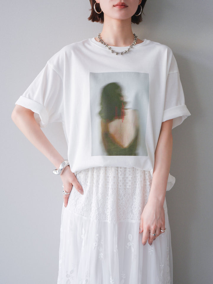[SET]ブラーアートフォトTシャツ+シアーレースマキシスカート(2set)