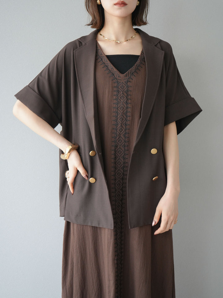 [予約]ゴールドボタンハーフジャケット/ブラウン