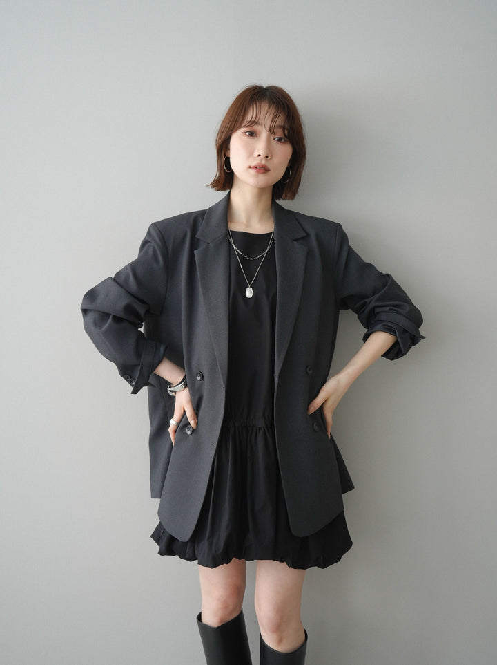 [SET]ノースリバルーンミニワンピース+ダブルブレストオーバージャケット(2set)