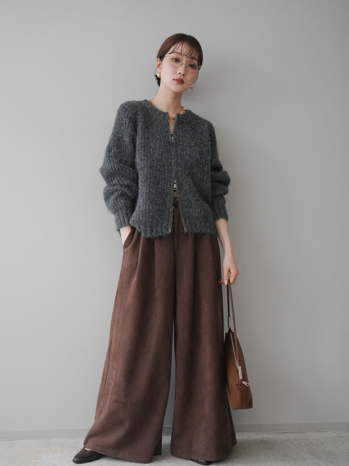 [予約]モチーフベルト付スエードタックワイドパンツ/brown