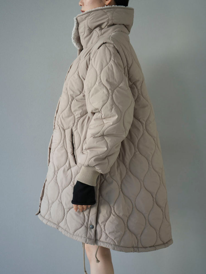 [Pre-order] 2-way quilted mid-length coat with fleece collar/beige