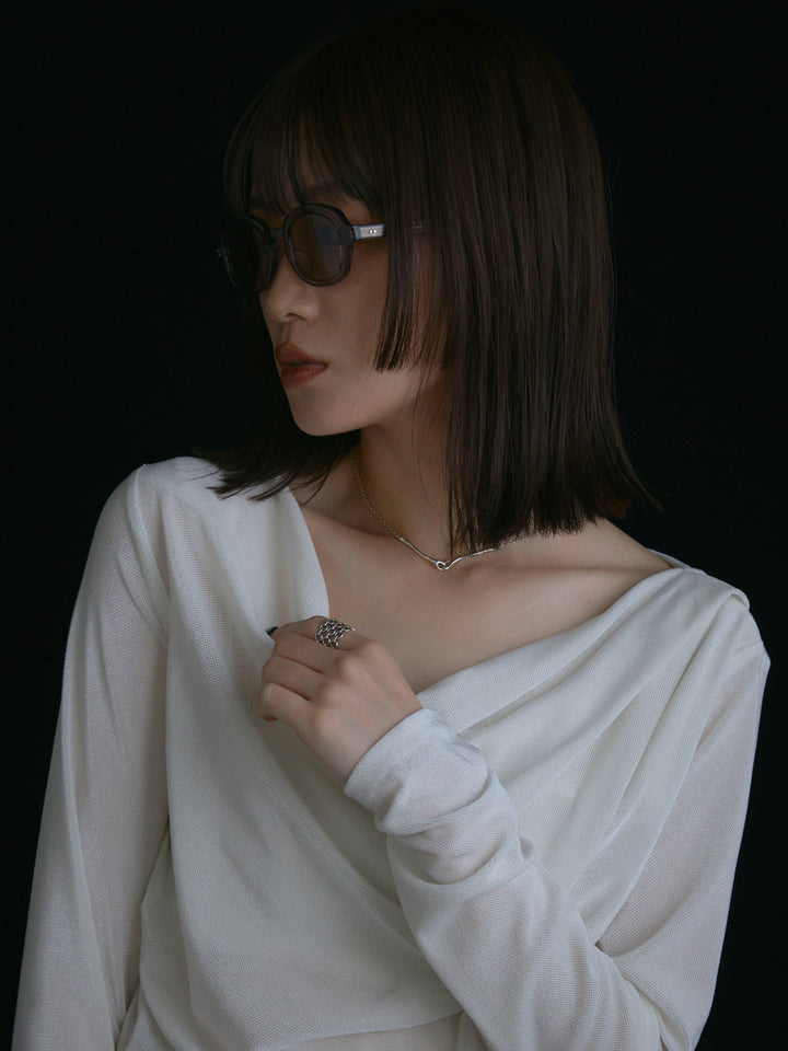 【Allure】[SET]シアーベロアタックデザイントップス+ラップデザインタックワイドパンツ(2set)