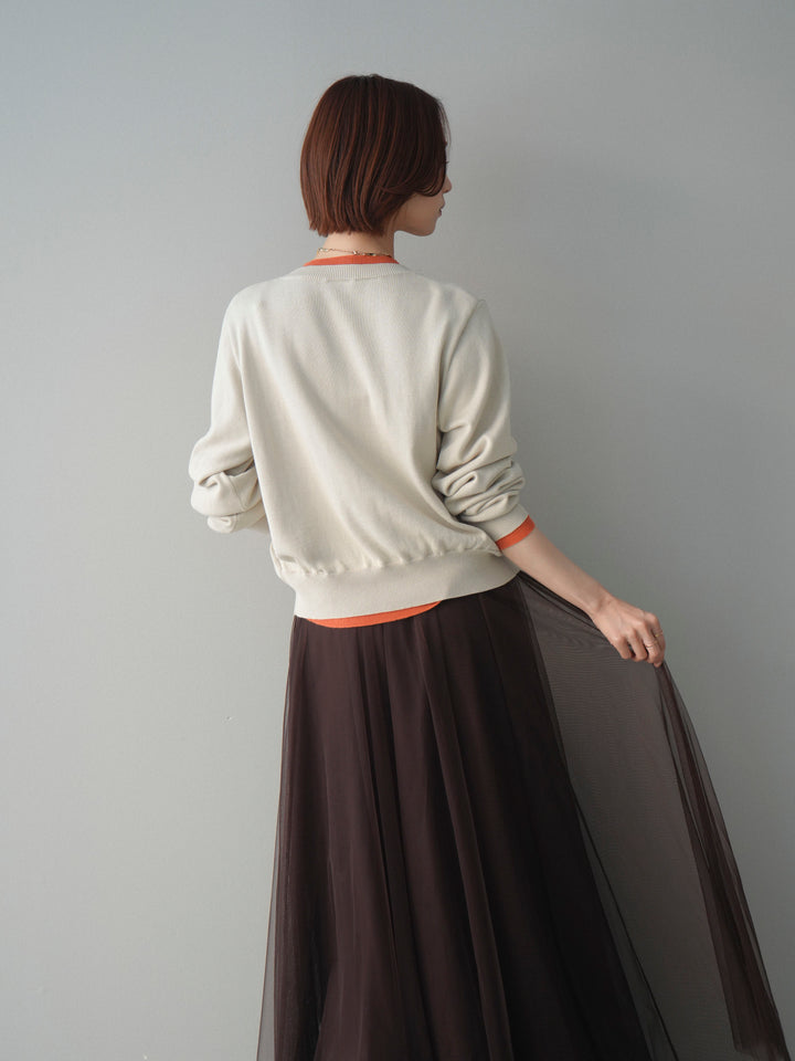 [予約]配色レイヤードコットンアクリルニットカーディガン/ivory