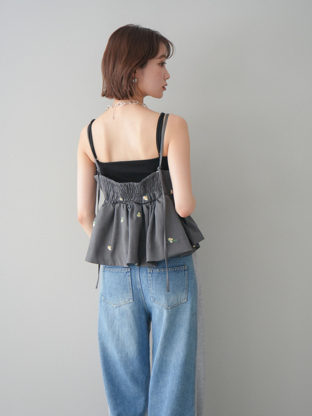 [予約]フラワー刺繍ビスチェ/gray