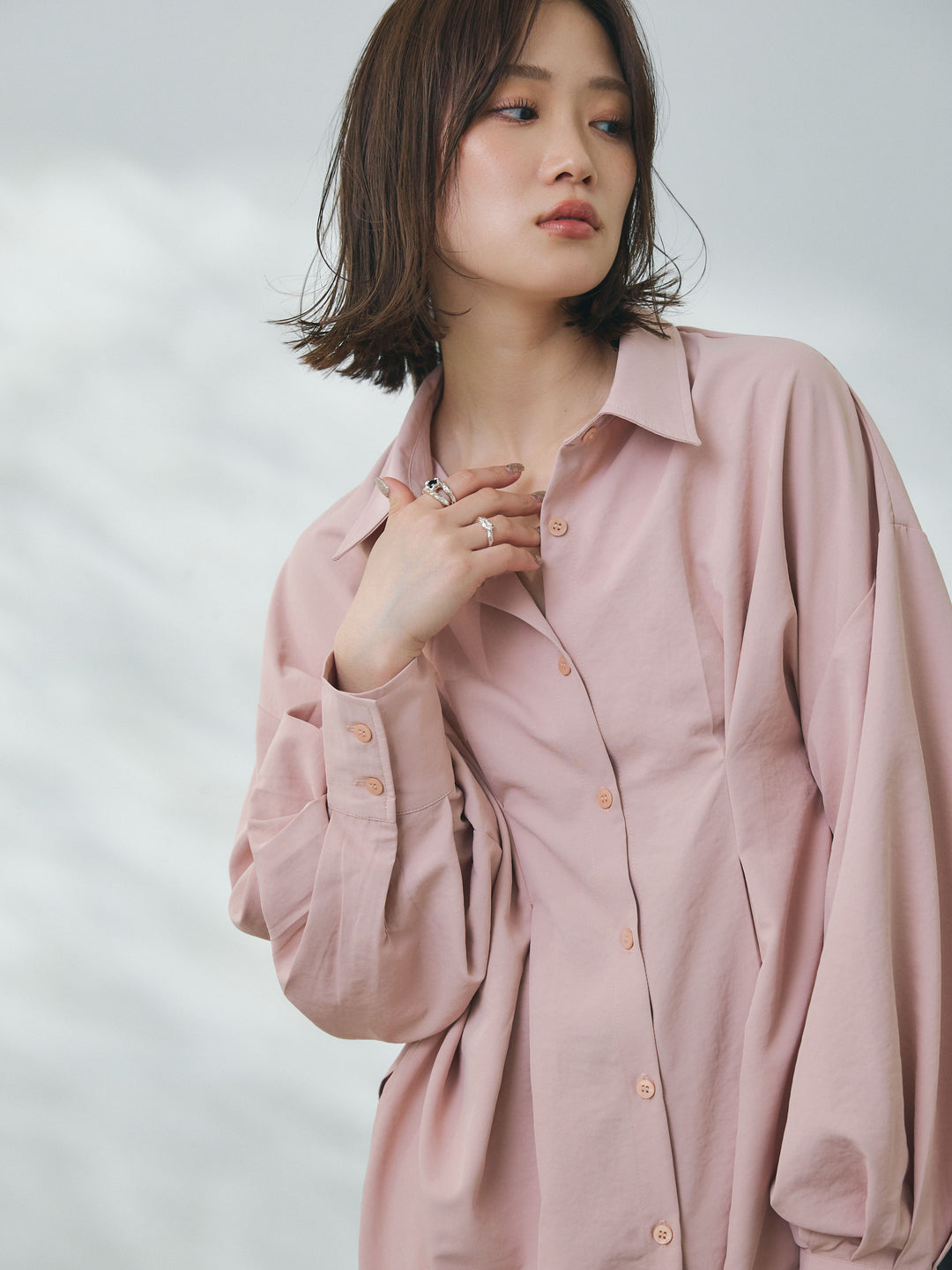 【魅力】【套裝】合成纖維束腰襯衫 + 合成纖維束腰襯衫（2 件套）