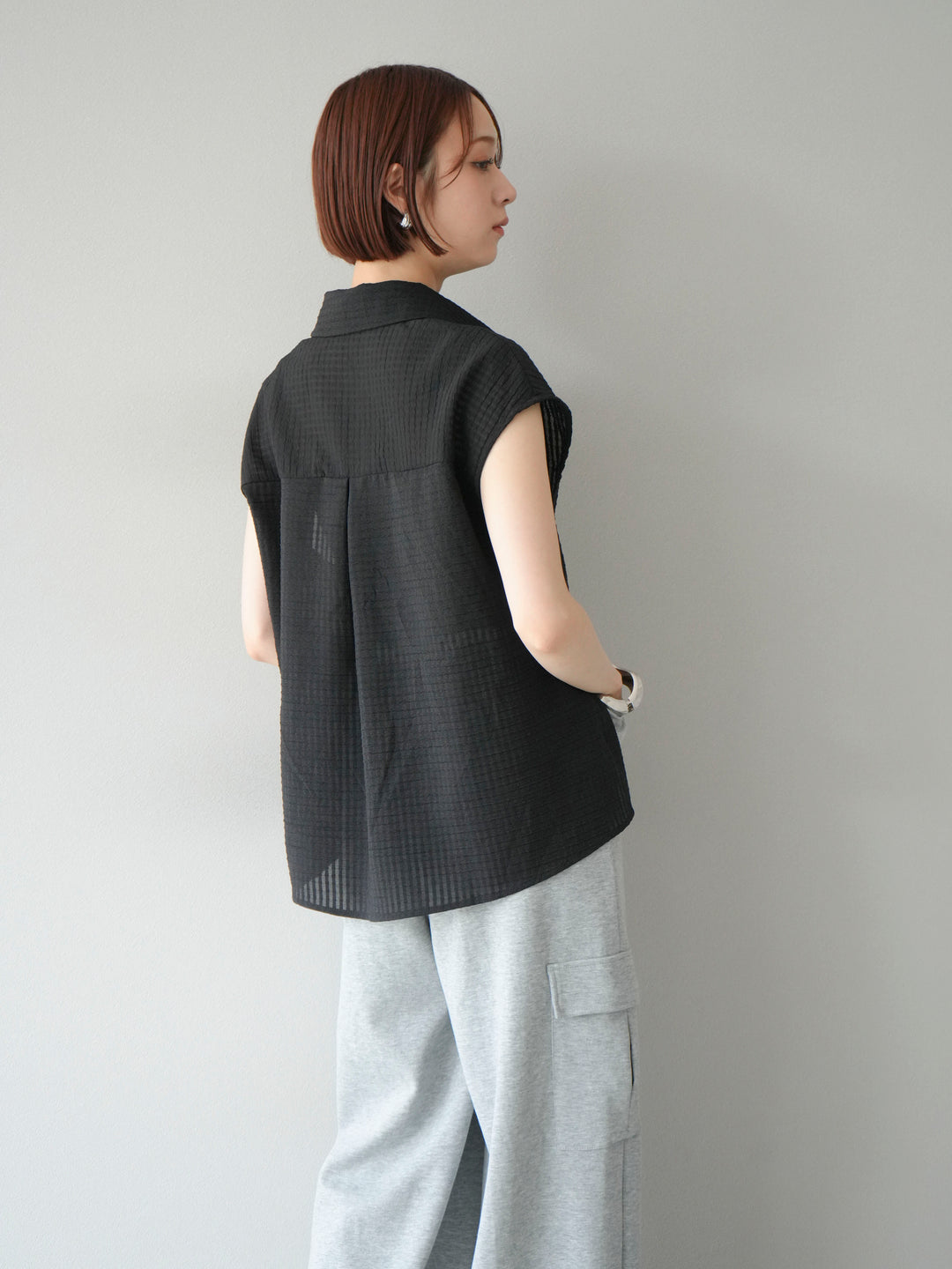 [SET]シアーチェックノースリーブシャツ+ウエストラインサイドポケットスウェットパンツ(2set)