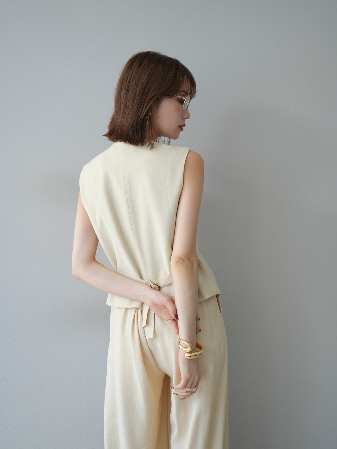 [SET]Vネックジレ＆ワイドパンツSET UP(2set)