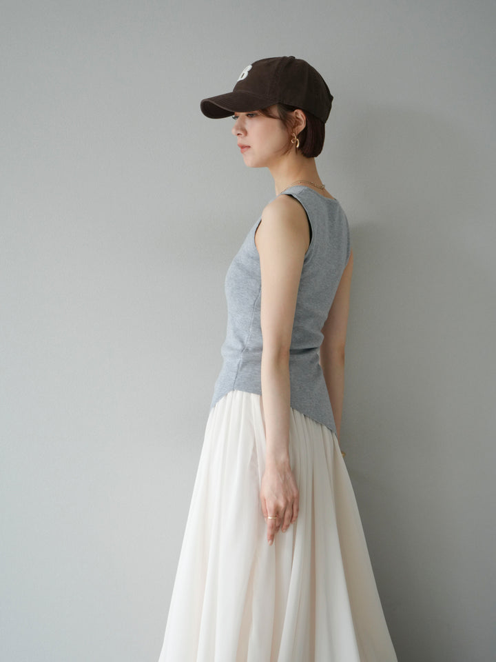 [SET]カシュクールノースリーブニットトップス+シフォンフレアスカート(2set)