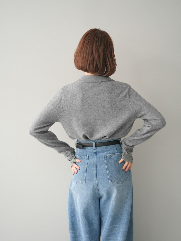 [SET]スカラップレース袖襟付きニットトップス+選べるアクセセット(2set)