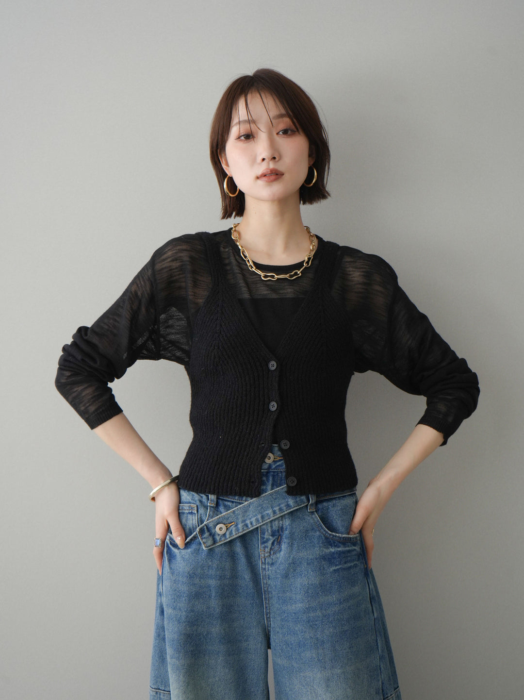 [予約]ビスチェアンサンブルシアーニット/black