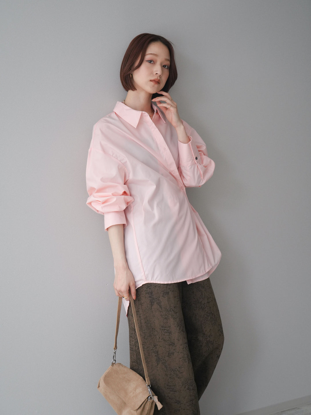 [予約]2wayベージックルーズシャツ/pink