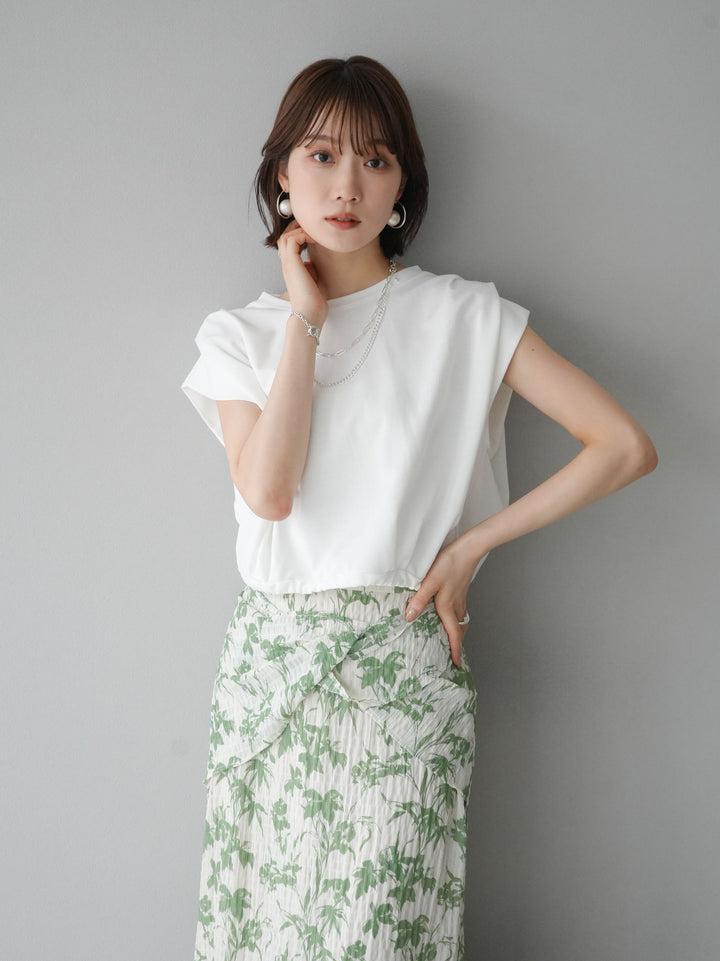 [Pre-order] Washer waist design flower pattern skirt/green