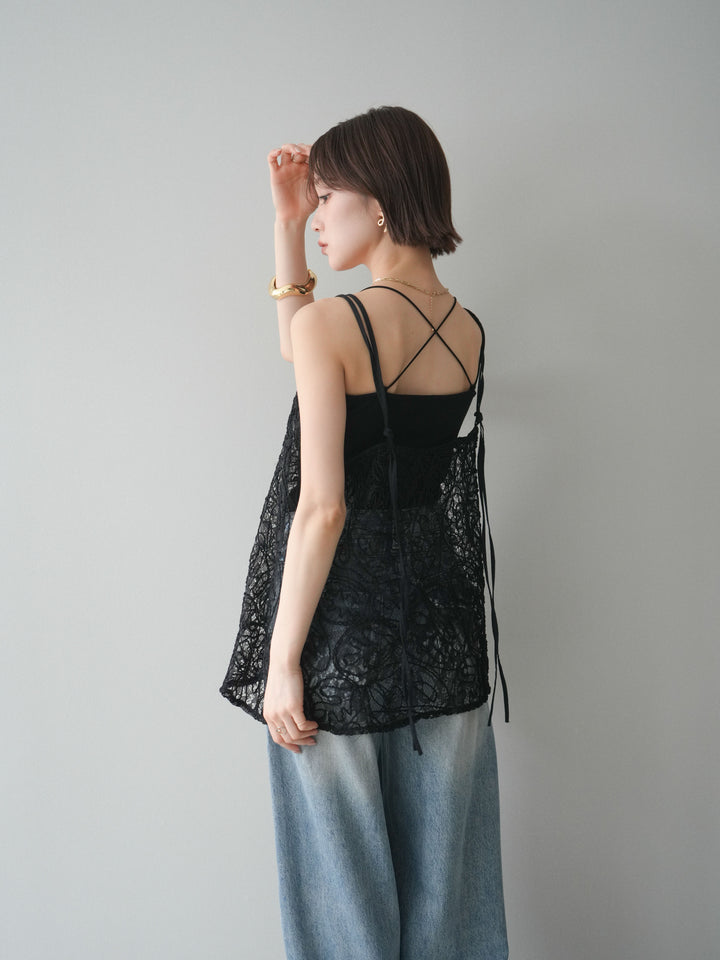 [予約]シアーコードレースキャミ/black