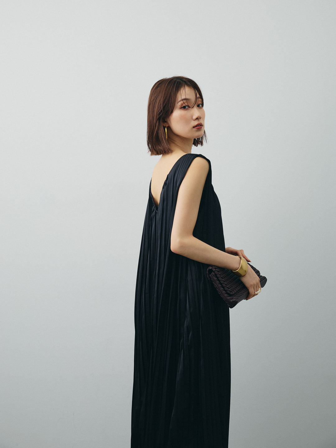 [SET] 緞面褶皺V領洋裝 + 緞面褶皺V領洋裝 (2set)