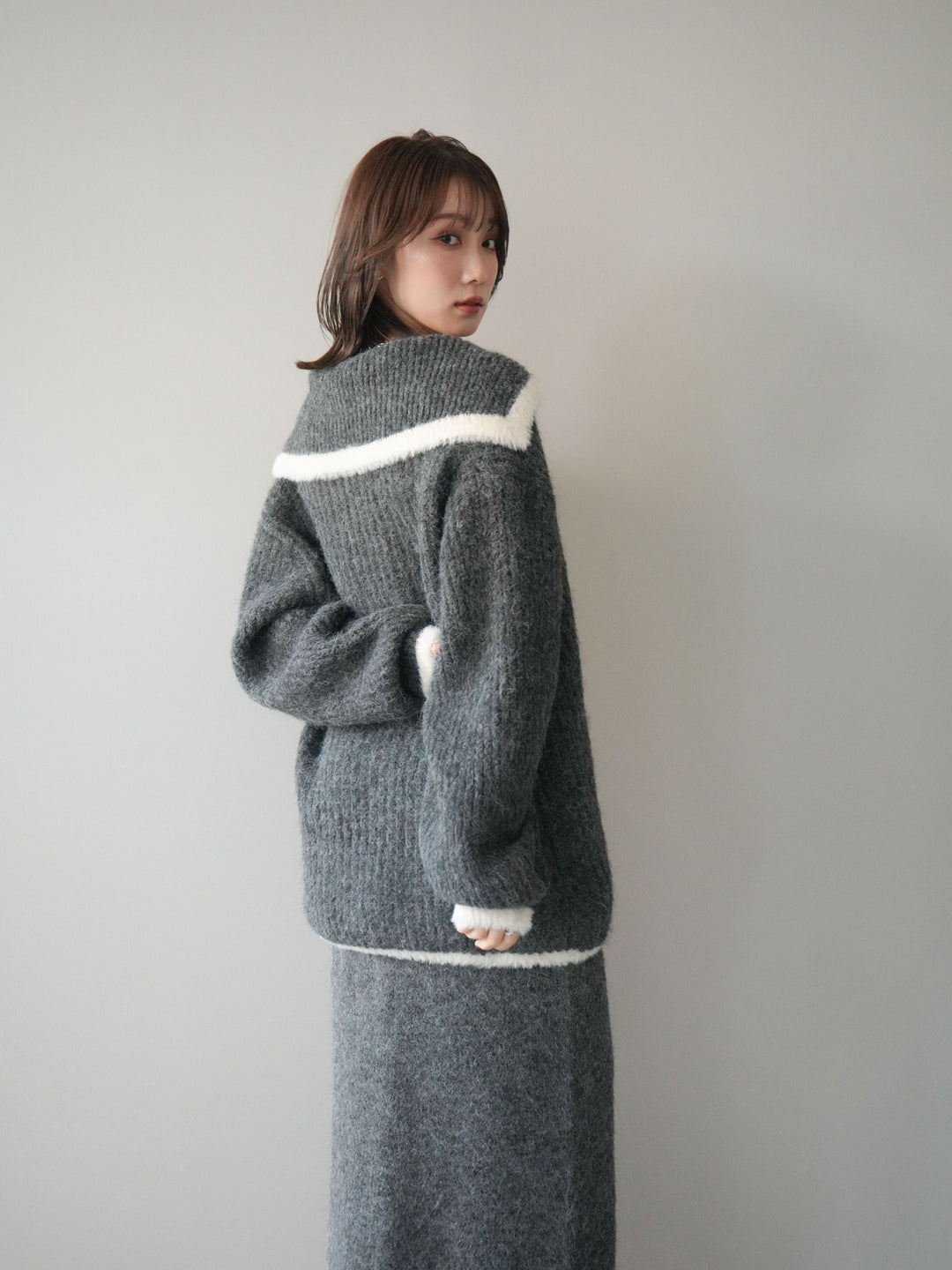 [SET]襟付き配色シャギーニット＆ロングスカートSET UP(2set)