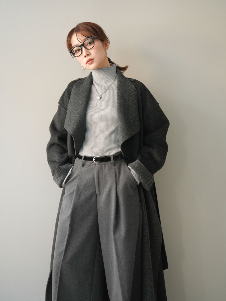 [予約]ダブルフェイスバイカラーロングコート/charcoal