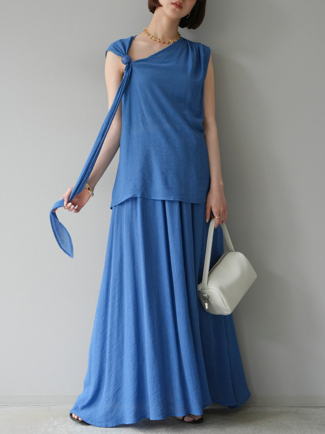 [SET]ビーズモチーフ楊柳ブラウス＆フレアスカートSET UP(2set)