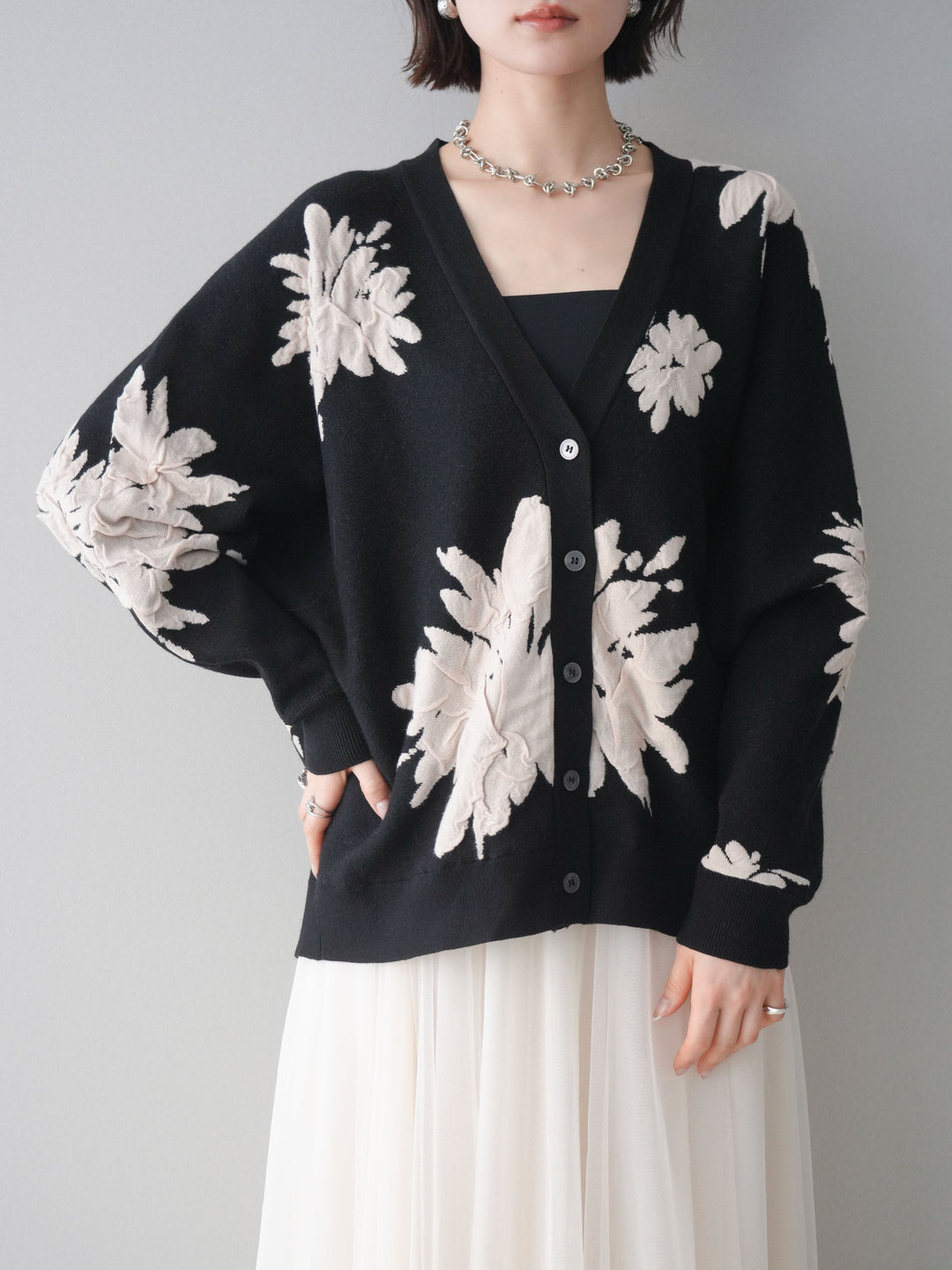 [SET]フラワージャガードニットカーディガン+フラワージャガードニットカーディガン(2set)