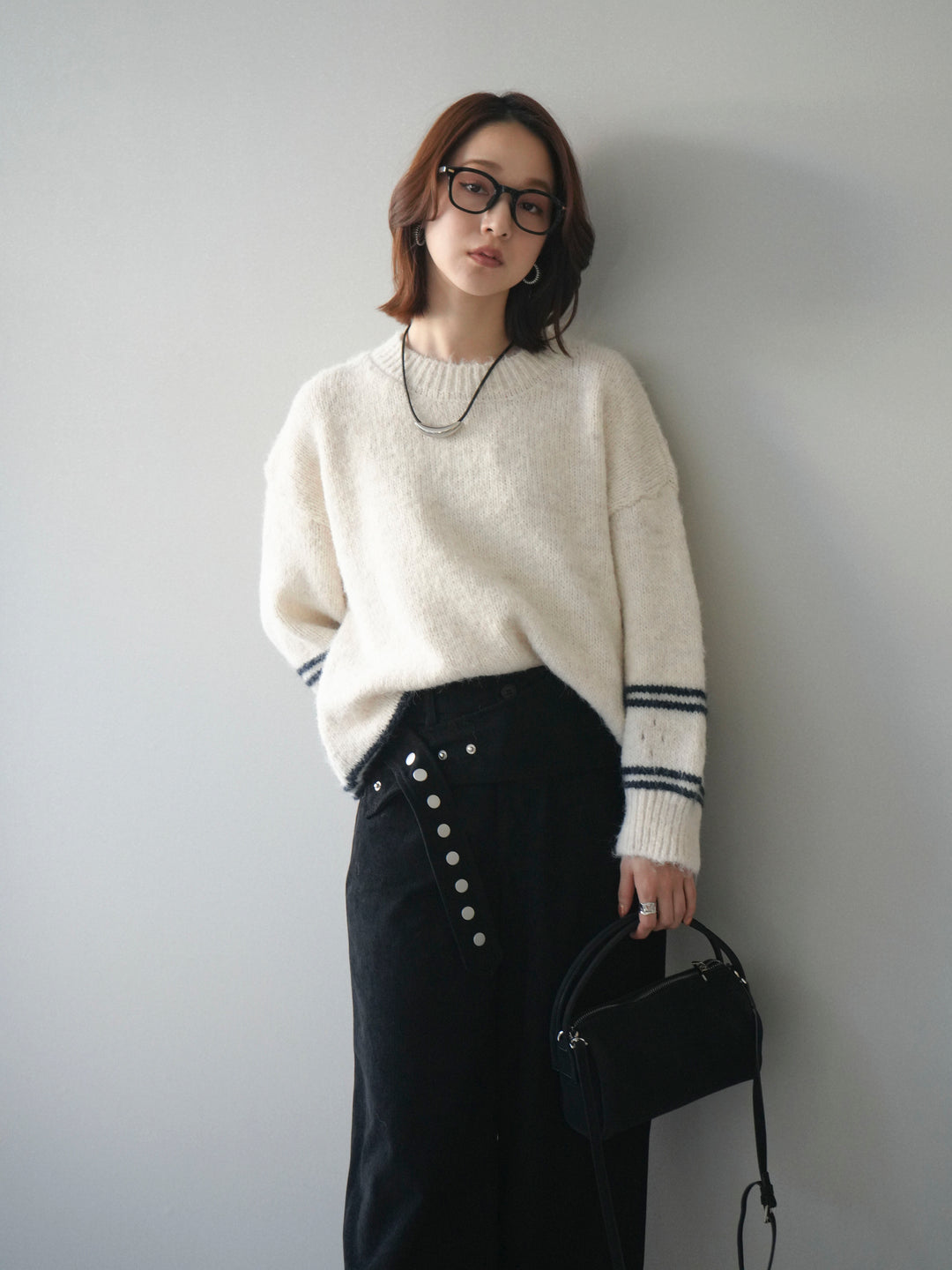 [SET]クルーネックラインボーダーニットプルオーバー+選べるアクセセット(2set)