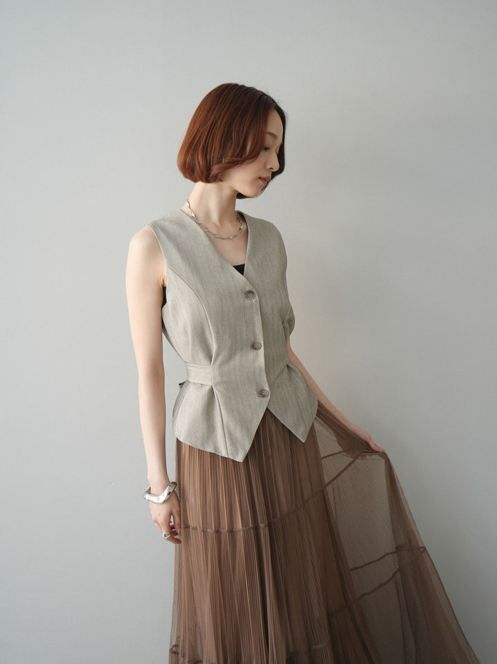 [予約]サイド切替ヘリンボーンベスト/beige