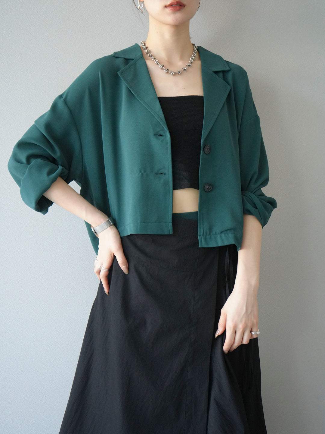 [予約]レーヨンライクショートジャケット/グリーン