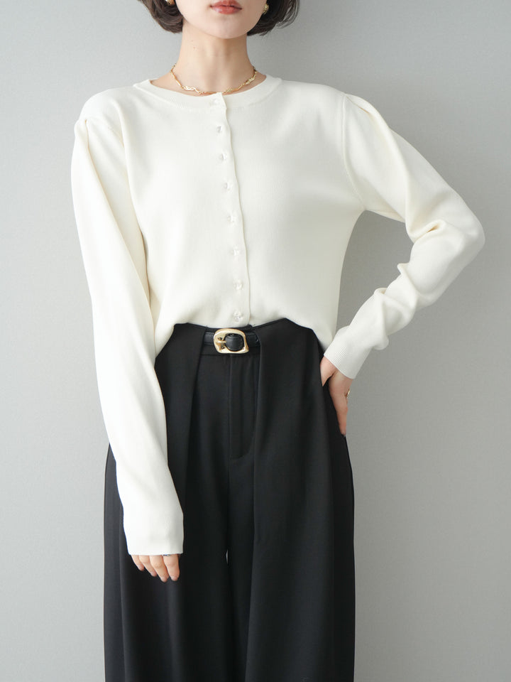 [予約]クリアボタンタックニットカーディガン/ivory