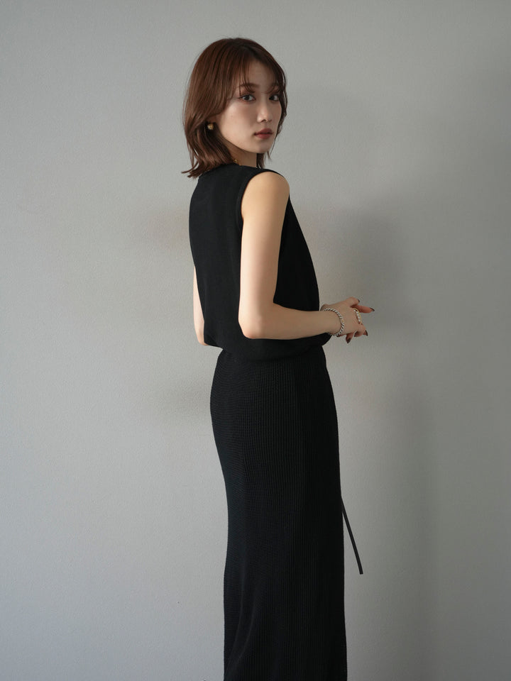 [予約]メッシュ切替ノースリーニットワンピース/black